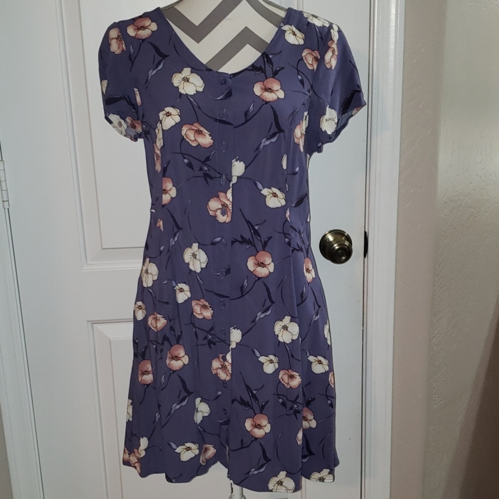 Purple Buttoned Floral Dress